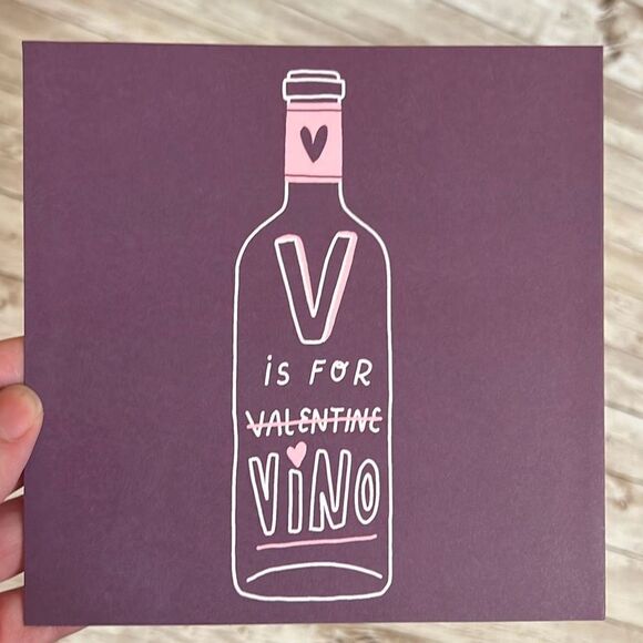 V is for Vino Valentine’s Day Card by American Greetings 6.25” x 6.25” New - Picture 1 of 2